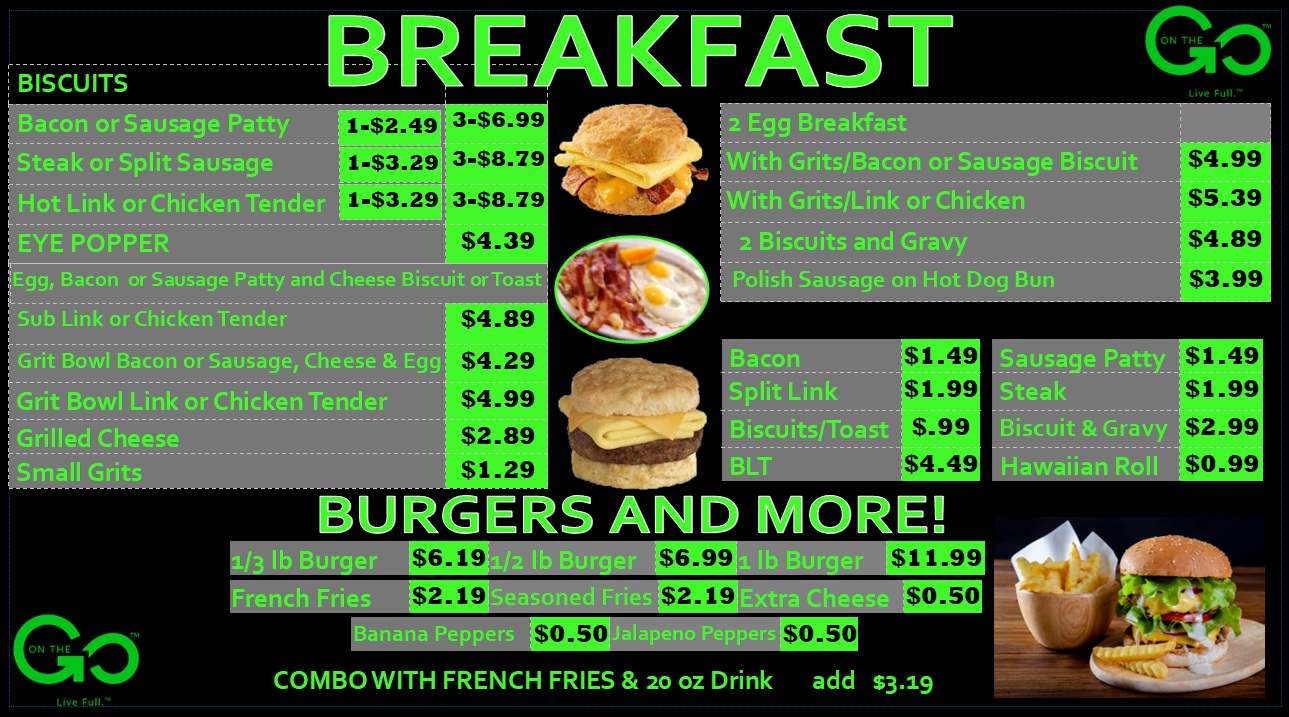 On the Go Boyle Menu Breakfast